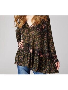 Free People Isabella Floral Sheer Tunic Top